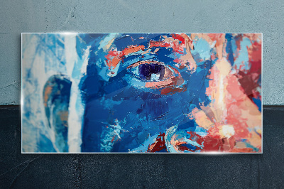 Schilderij op glas Intense gezichtsbehandeling in blauwe tinten