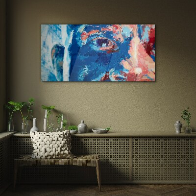 Schilderij op glas Intense gezichtsbehandeling in blauwe tinten