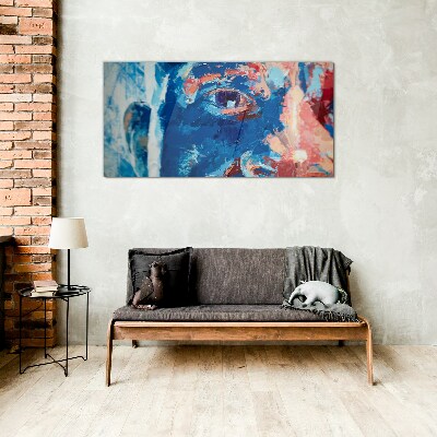 Schilderij op glas Intense gezichtsbehandeling in blauwe tinten