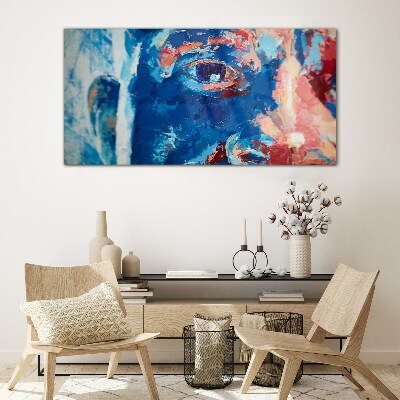 Schilderij op glas Intense gezichtsbehandeling in blauwe tinten