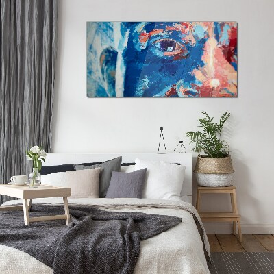 Schilderij op glas Intense gezichtsbehandeling in blauwe tinten