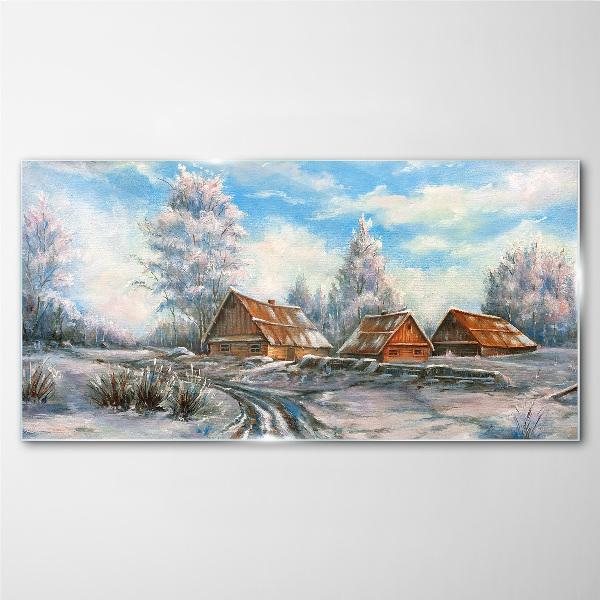Schilderij op glas Winterlandschap met huisjes