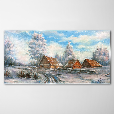 Schilderij op glas Winterlandschap met huisjes