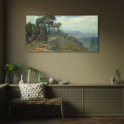 Foto op glas Zeegezicht met een boom