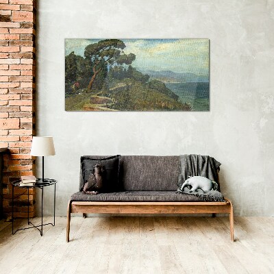 Foto op glas Zeegezicht met een boom