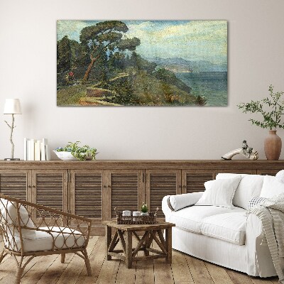 Foto op glas Zeegezicht met een boom