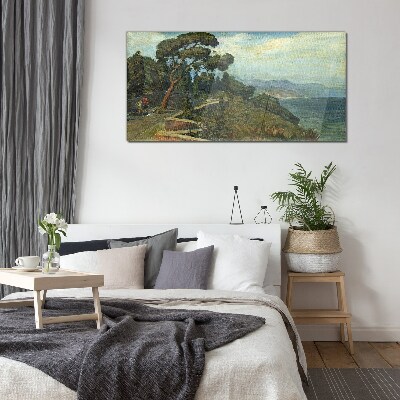 Foto op glas Zeegezicht met een boom