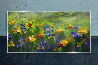 Glas foto Een bloemenlandschap in lentekleuren