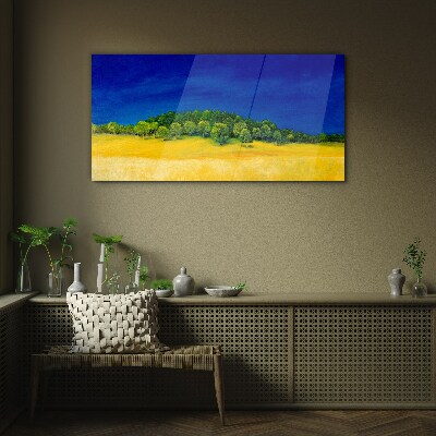 Schilderij op glas Gouden velden onder een blauwe lucht