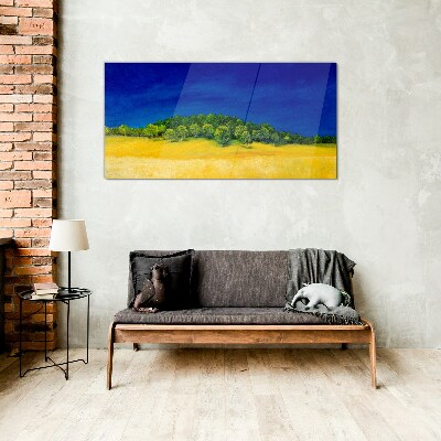 Schilderij op glas Gouden velden onder een blauwe lucht