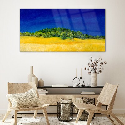 Schilderij op glas Gouden velden onder een blauwe lucht