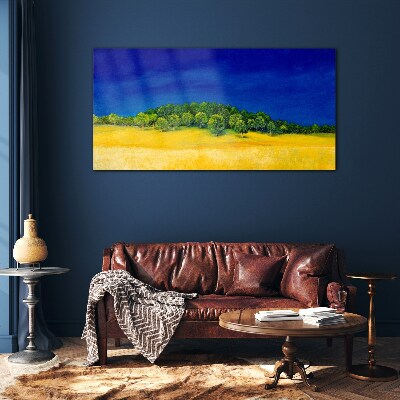 Schilderij op glas Gouden velden onder een blauwe lucht