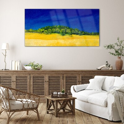 Schilderij op glas Gouden velden onder een blauwe lucht