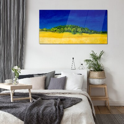 Schilderij op glas Gouden velden onder een blauwe lucht