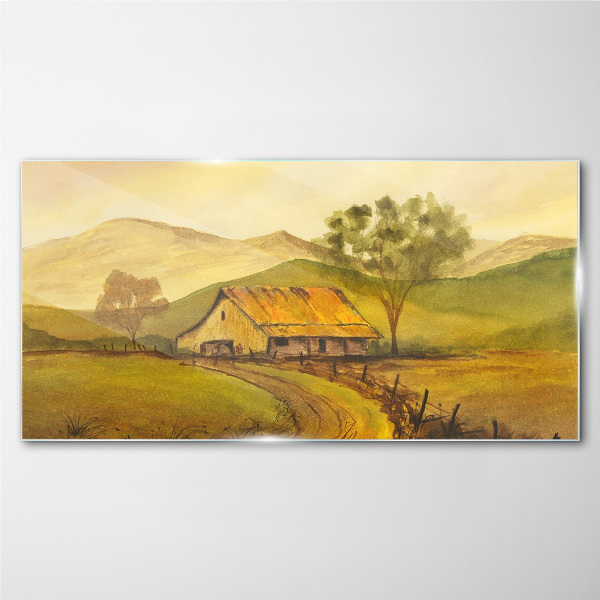 Schilderij op glas Een vredig landelijk landschap in de ochtend