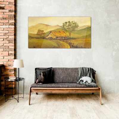 Schilderij op glas Een vredig landelijk landschap in de ochtend