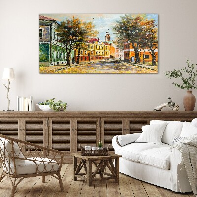 Schilderij op glas Herfststraat in kleuren