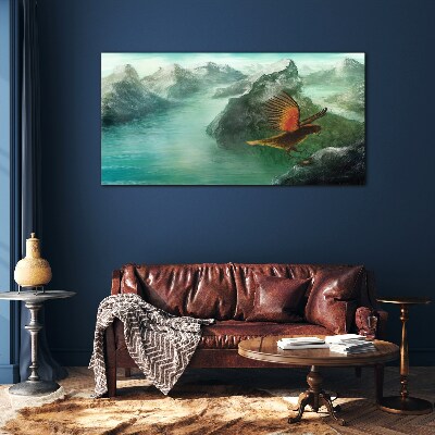 Glas foto Adelaar boven een bergmeer