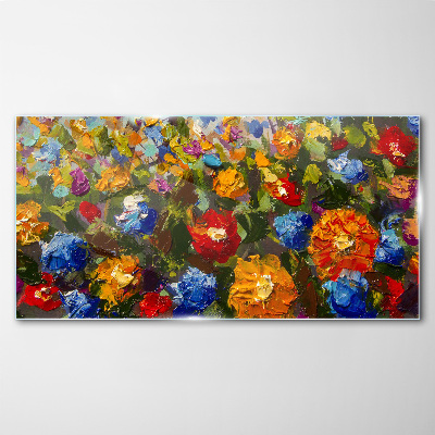 Schilderij op glas Een bloemenlandschap in intense kleuren