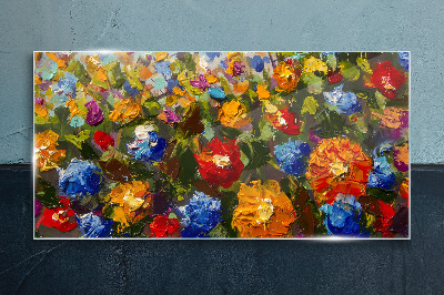 Schilderij op glas Een bloemenlandschap in intense kleuren