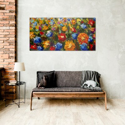 Schilderij op glas Een bloemenlandschap in intense kleuren
