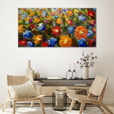 Schilderij op glas Een bloemenlandschap in intense kleuren