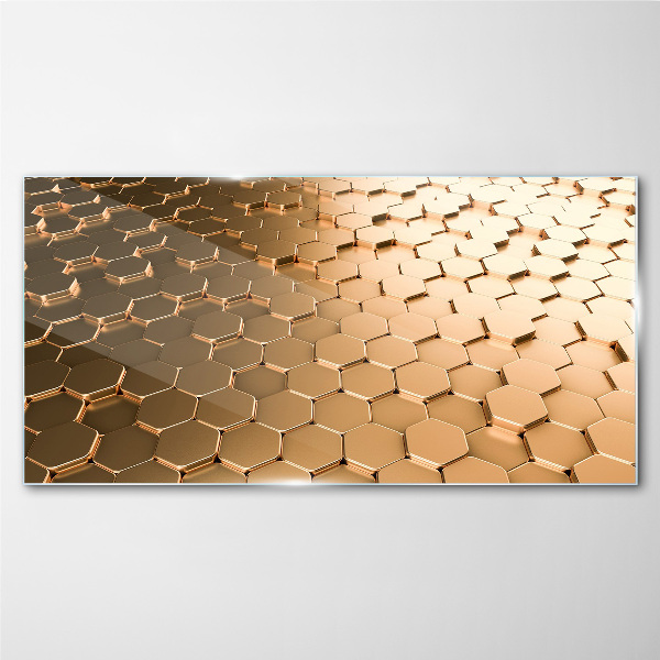 Foto op glas Gouden zeshoeken op glas