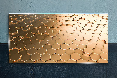 Foto op glas Gouden zeshoeken op glas