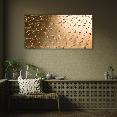 Foto op glas Gouden zeshoeken op glas