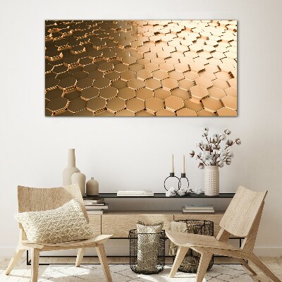 Foto op glas Gouden zeshoeken op glas