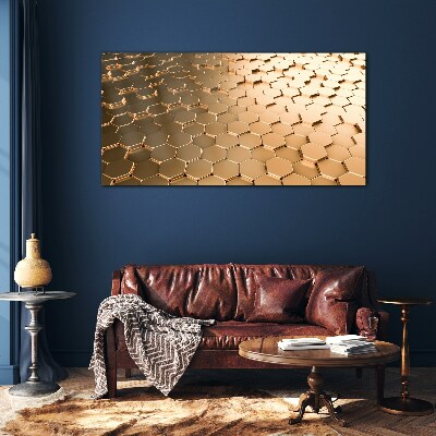 Foto op glas Gouden zeshoeken op glas