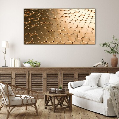 Foto op glas Gouden zeshoeken op glas