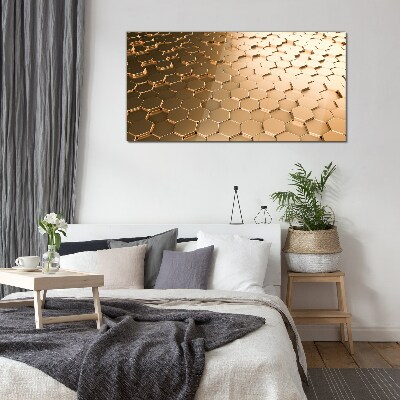 Foto op glas Gouden zeshoeken op glas