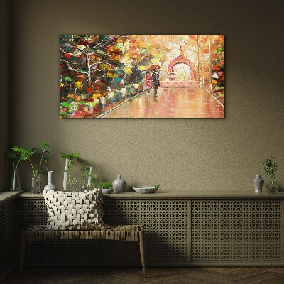 Glas foto Herfststeegje met paraplu's