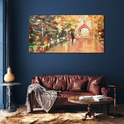 Glas foto Herfststeegje met paraplu's