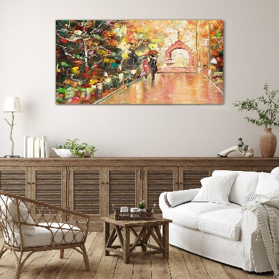 Glas foto Herfststeegje met paraplu's