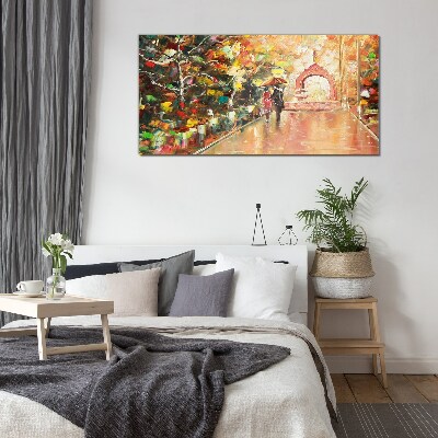 Glas foto Herfststeegje met paraplu's