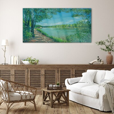 Schilderij op glas Een rustig pad langs het water