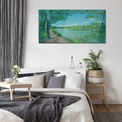 Schilderij op glas Een rustig pad langs het water