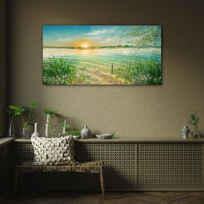 Foto op glas Een rustige ochtend aan het meer