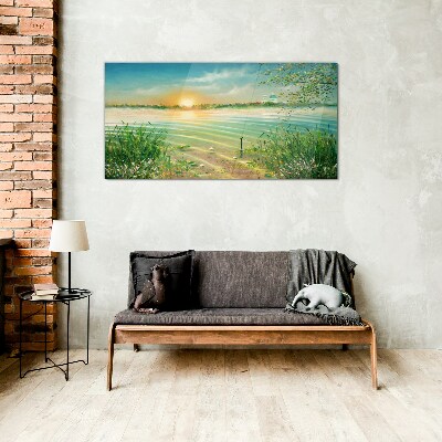 Foto op glas Een rustige ochtend aan het meer