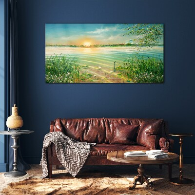 Foto op glas Een rustige ochtend aan het meer