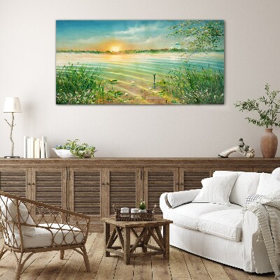 Foto op glas Een rustige ochtend aan het meer