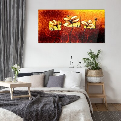 Glas foto Bloemen tegen de achtergrond van vuur