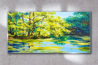 Foto op glas Zomerlandschap aan het meer