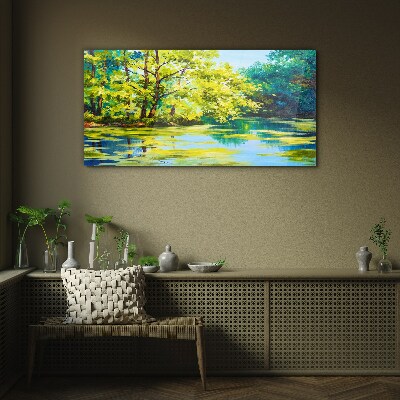 Foto op glas Zomerlandschap aan het meer