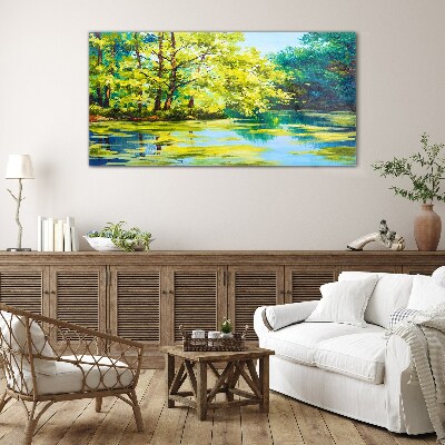 Foto op glas Zomerlandschap aan het meer
