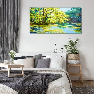 Foto op glas Zomerlandschap aan het meer