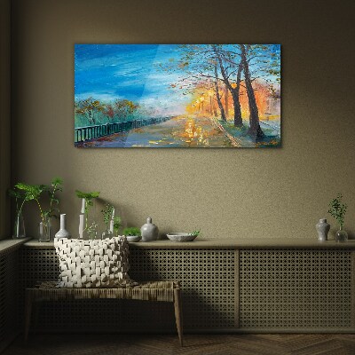 Glas foto Herfststeegje in de zon