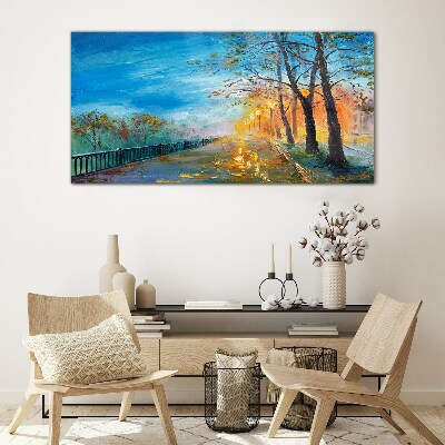 Glas foto Herfststeegje in de zon